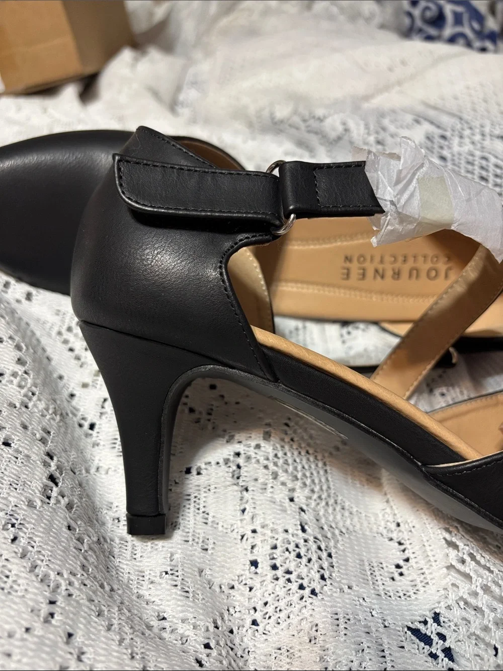 Journee Collection Black Pointed Mary Jane Heels with Ankle Strap